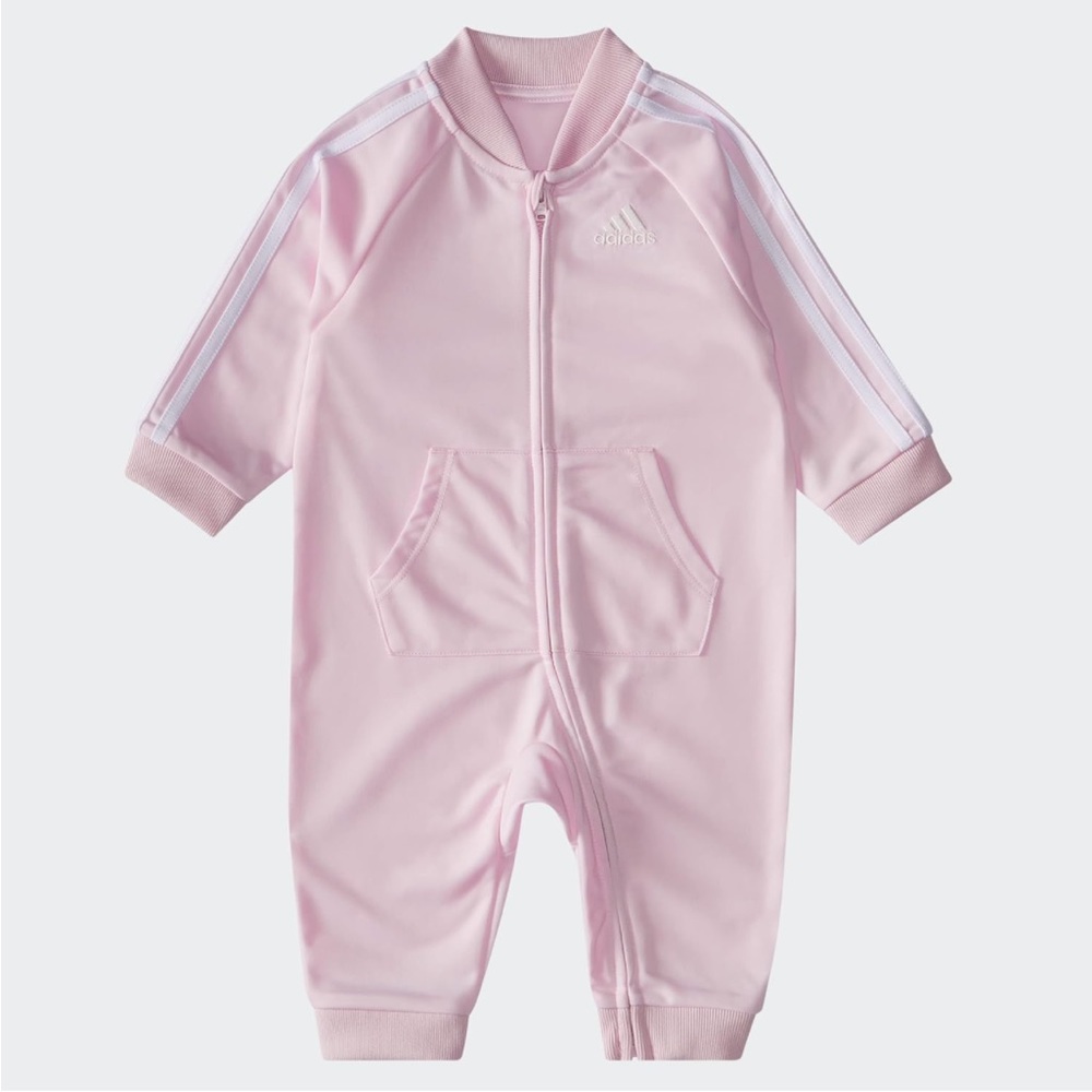 Adidas Infant Pink 3-Stripe Long Sleeve Coverall,12 months